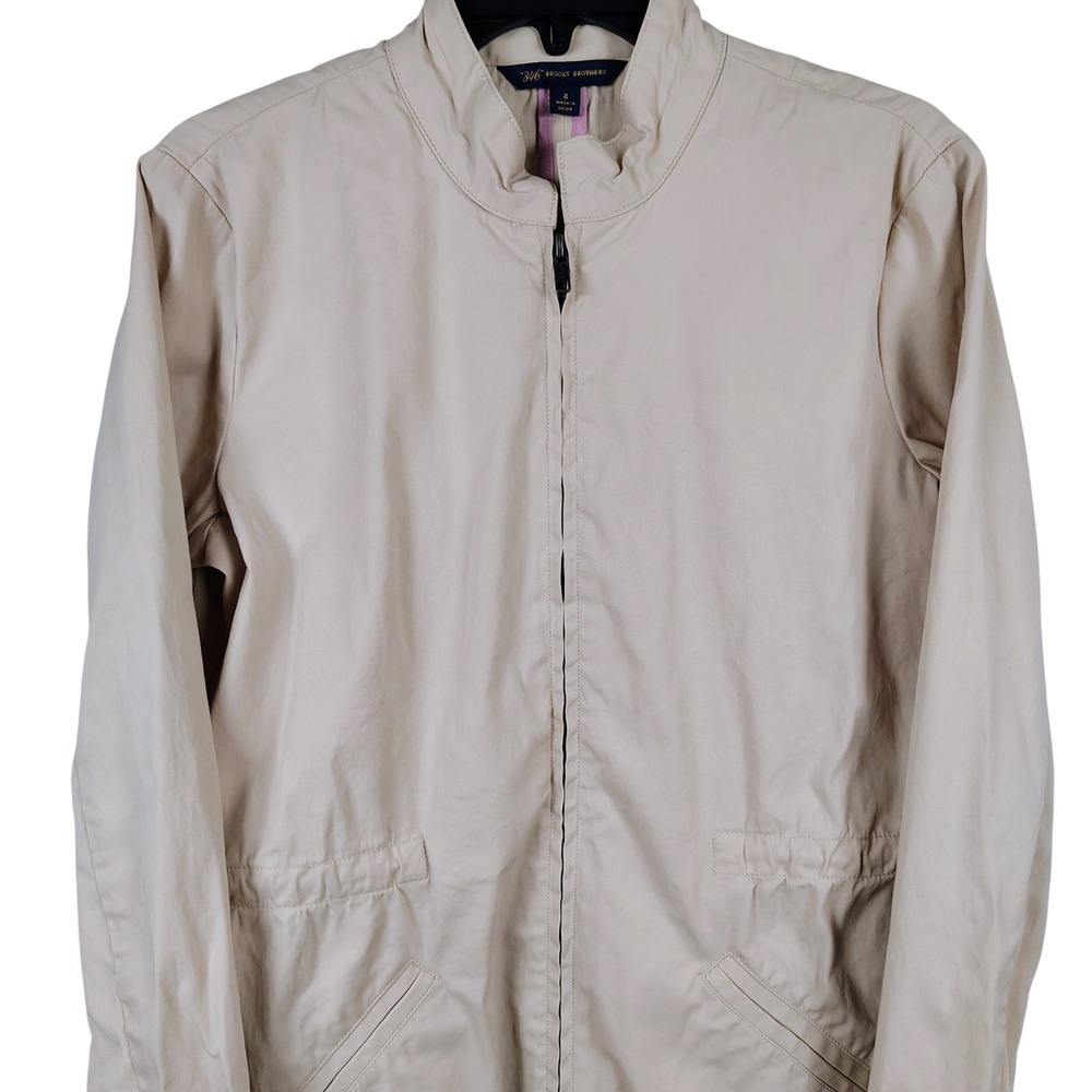 Brooks Brothers Womens SZ 4 Harrington Jacket Tan Cotton Blend Preppy Old Money